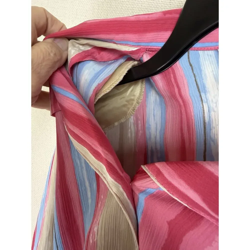 Vintage 80s Alia Striped Blouse Top 18W Button Up Short Sleeves Shoulder Pads - Picture 7 of 12